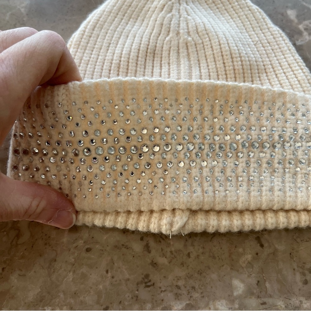 Cream Beanie with Rhinestone Detail - Picture 2 of 5